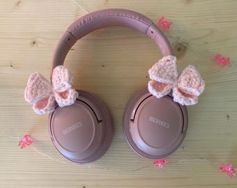 Headphone Accessory Cute, Set of 2 Pink Bow Headphone Accessory, Crochet Bow for Headphone, Gaming Headphone Accessories, Coquette Headphone