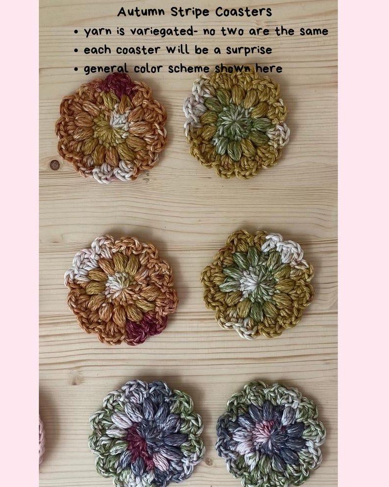 Crochet Car Coasters Set of 2 Cotton Cup Holder Inserts Cute Car Accessories For Women Car Decor Gift Ideas Autumn Stripe