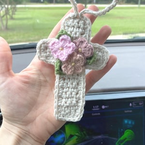 Crochet Cross Car Charm: Christian Rearview Mirror Hanging Decor