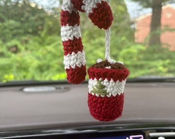 Christmas Car Charm Crochet Holiday Rearview Mirror Accessory Cute Winter Mirror Hanger Brrr Basket Gift Idea