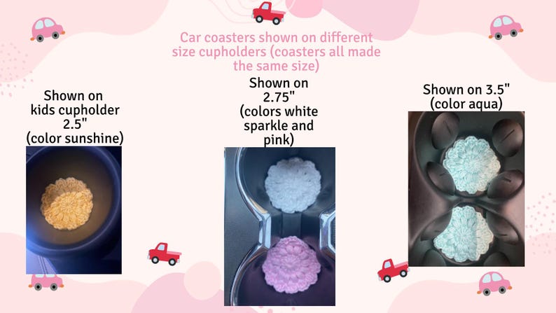 Crochet Car Coasters Set of 2 Cotton Cup Holder Inserts Cute Car Accessories For Women Car Decor Gift Ideas image 11