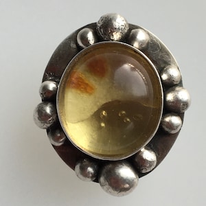 Handmade Sterling Silver Amber Brooch: Oval Lapel Pin