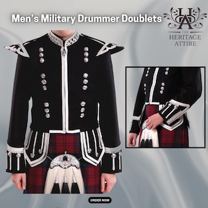Gibão Militar Masculino para Tambor | Jaqueta Kilt Escocesa