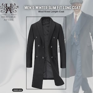 knee length mens slim fit wool overcoat