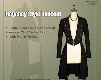 Women's Custom Made Regency Tailcoat | Victorian Vintage Costume | British Regency Fashion Jacket | 19th Century Historical Outfit