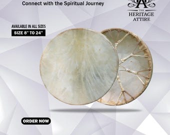 Handgemaakte sjamanistische trommel: geitenleer, massief hout, met klopper en tas