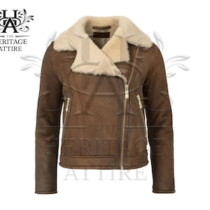 Women&#39;s Handmade Ginger Flying Bomber Aviator Leather Jacket | Women&#39;s Shearling Genuine Leather Jacket | Winter Leather Jacket