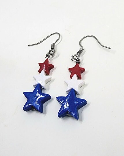 Star Stacked Dangle Earrings | Red White Blue | Patriotic | Memorial Day | Veteran's  Day | Parade | 4th of July
