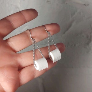 Toilet Paper Roll Dangle Earrings 2020 Toilet tissue earrings Toilet roll earrings Loo roll novelty Clip on or Pierced image 4