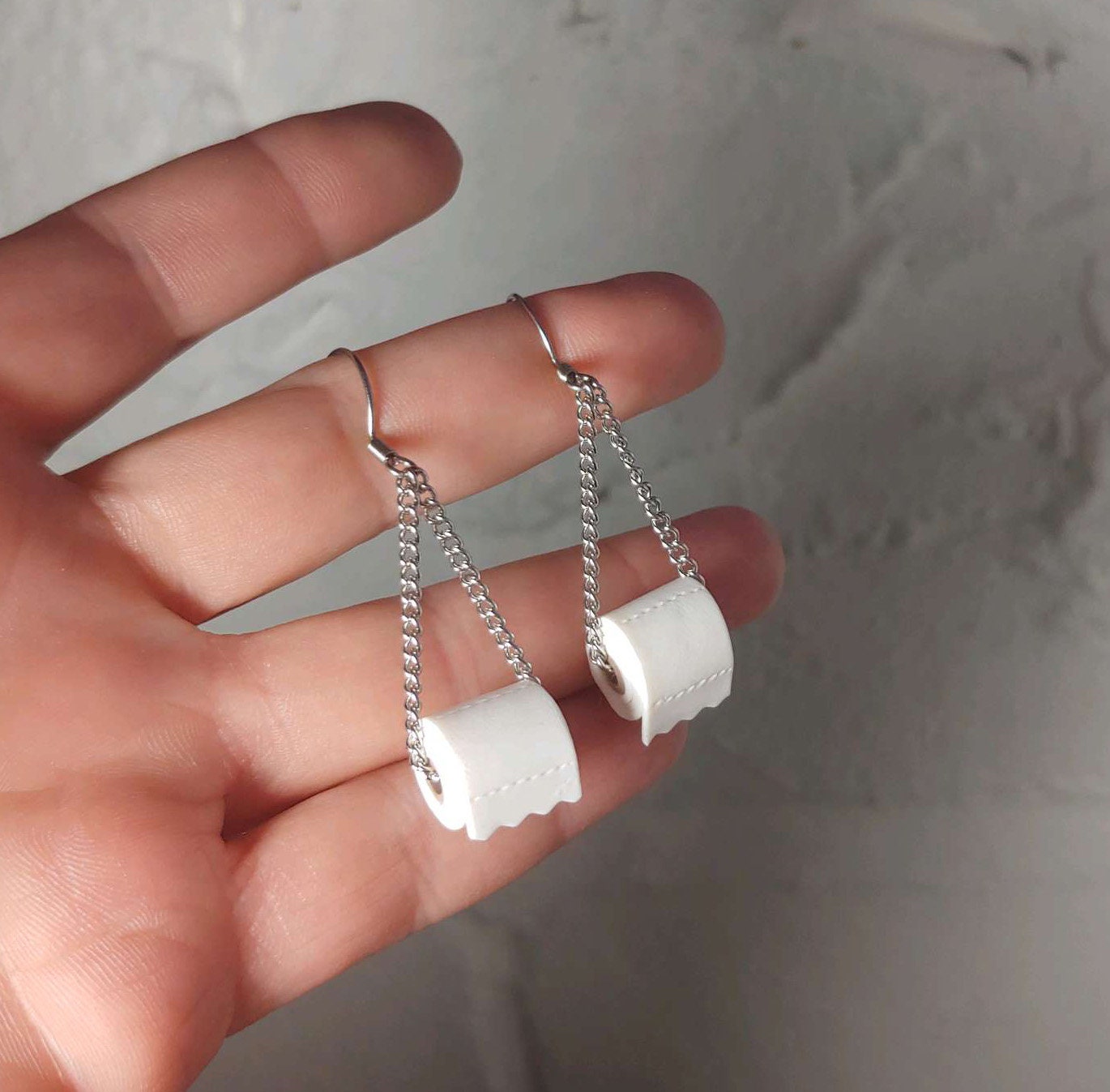 Toilet Paper Roll Dangle Earrings | 2020 | Toilet tissue earrings | Toilet roll earrings | Loo roll novelty | Clip on or Pierced - Thumbnail 4