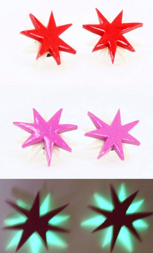Jem and the Holograms Jem Star Earrings Glow In The Dark - Cosplay Prop - 80's earring - Costume - The Misfits - Jem Star Earrings - Jewelry
