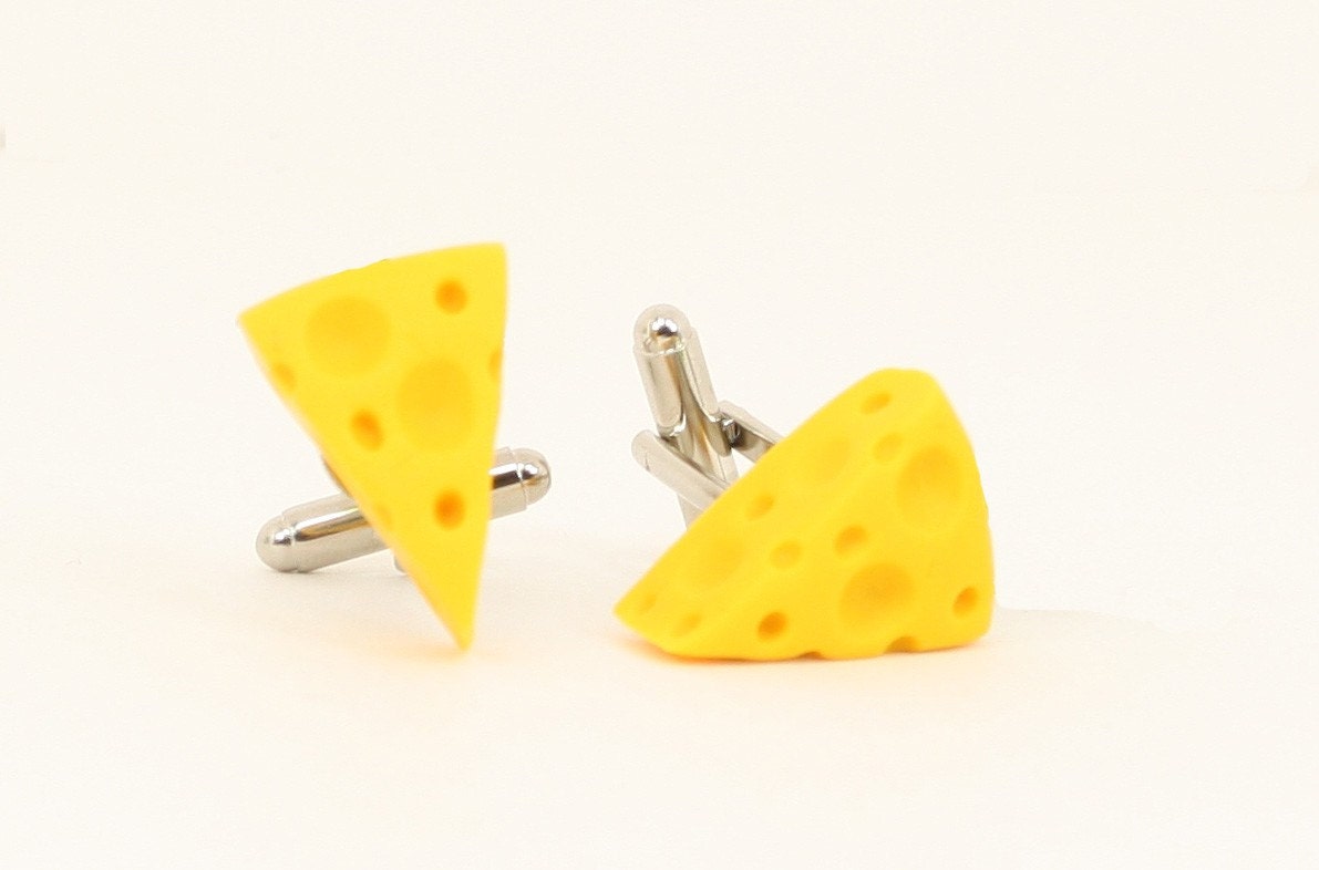 Cheese Wedge CUFFLINKS - Cheesehead Jewelry - Wedding Groom Gift - Tie Tack - Father's Day - Thumbnail 2