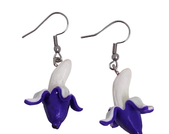 Purple Banana Dangle Earrings - Fake Food - Tribute - Peeled - Let's Go Crazy - Artist Formerly Known As - Purple One - Dearly Beloved