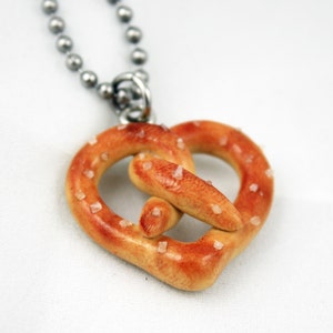 Heart Pretzel Necklace Fake Food Jewelry Salted Polymer Clay Miniature Food image 2