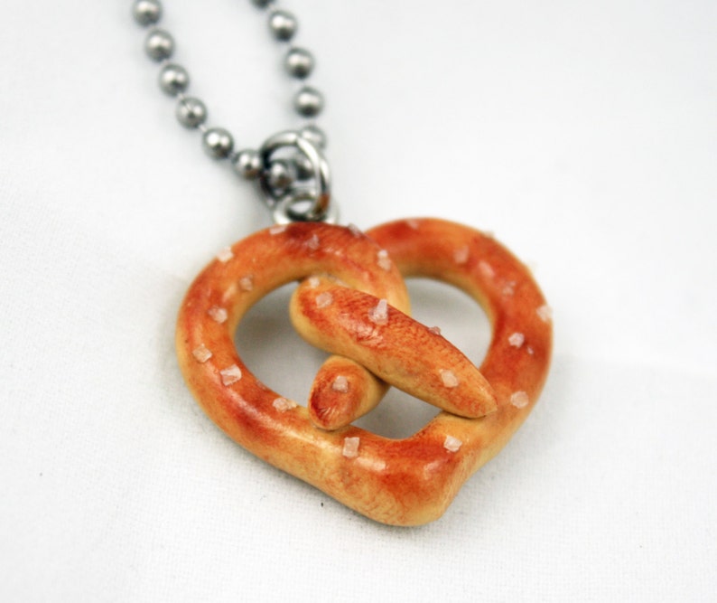 Heart Pretzel Necklace Fake Food Jewelry Salted Polymer Clay Miniature Food image 2