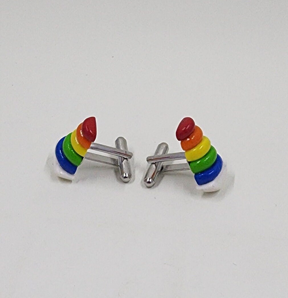 Rainbow Ring Stacker Cufflinks | Pediatric | First Time Dad | Baby Shower Gift | Father's Day l LGBTQ l Pride | Cuff links - Thumbnail 4