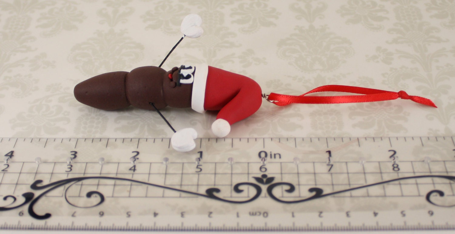 Mr. Poo Christmas Ornament with Santa Hat - Clay Ornament Shop - Poop - White Elephant Office Gag Gift - Mister - Towel - Thumbnail 2