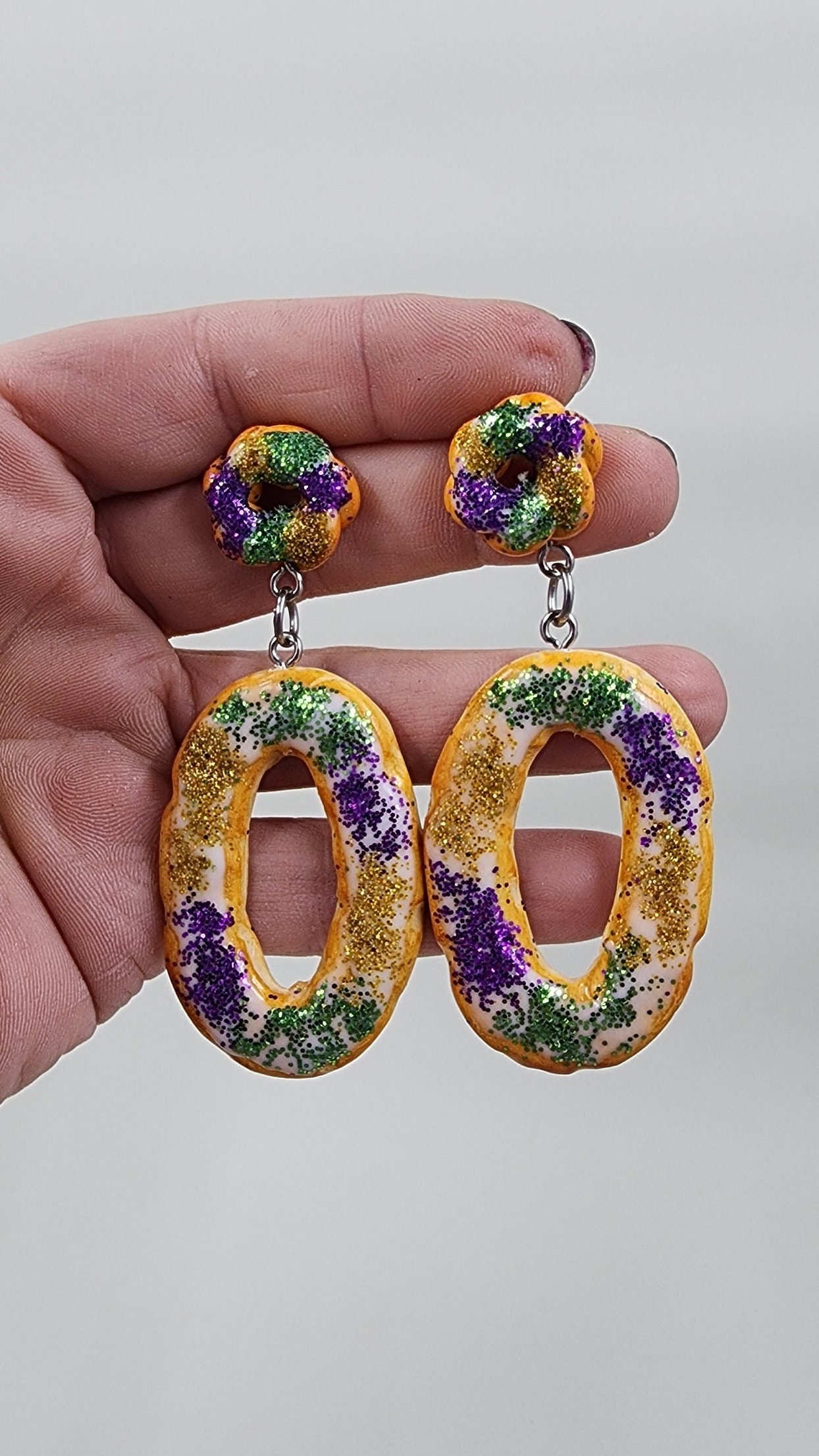 Mardi Gras King Cake Earrings | Handmade Polymer Clay Dangle Earrings | Fat Tuesday
