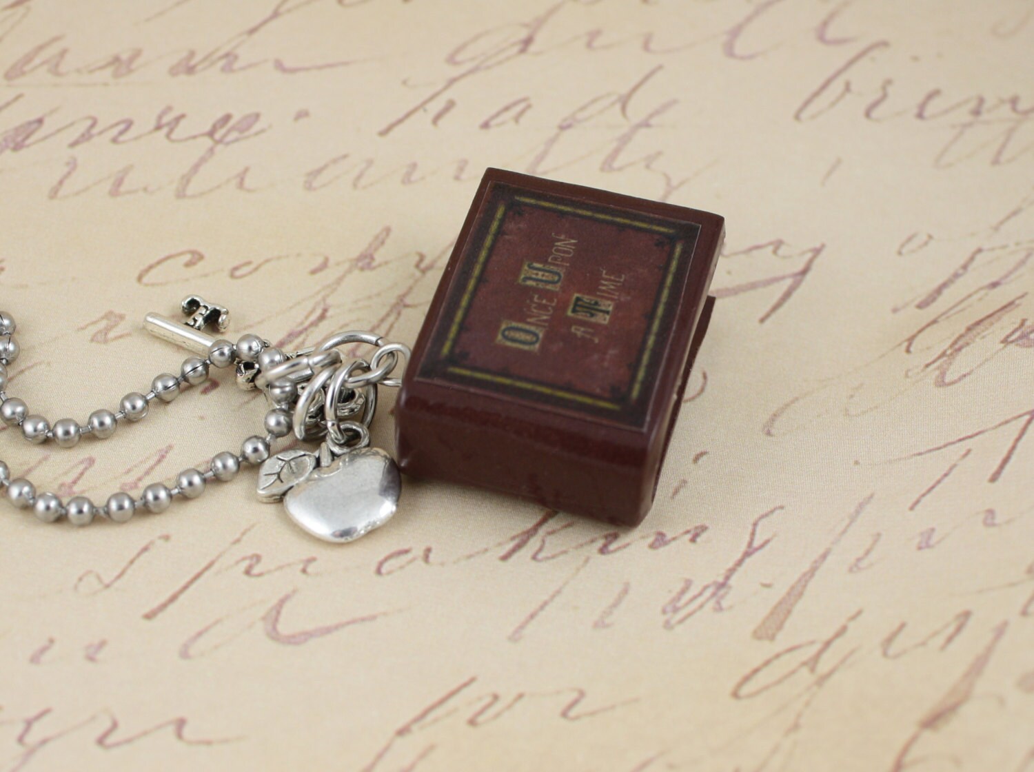 Once Upon A Time Book Necklace - Poison Apple and Queen's Keys - OUAT - Snow White - Jewelry - Evil Queen - Fairy Tales - Jewelry - Thumbnail 2