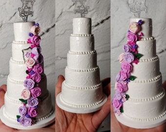 Mini réplica de pastel de bodas - Adorno personalizado - Réplica de pastel - Regalo de bodas - Primer aniversario - Recién casados - Tienda de adornos de arcilla
