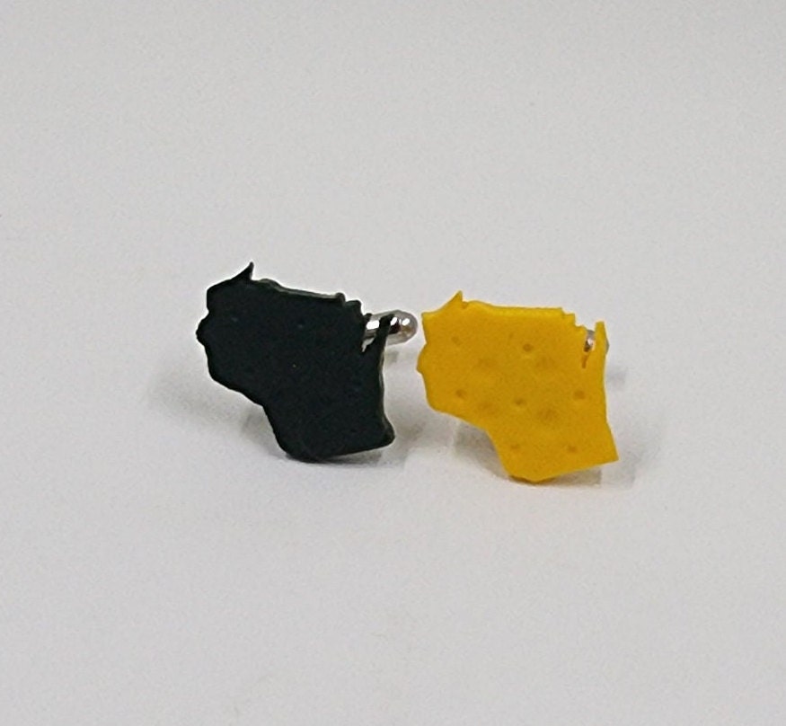 Wisconsin State Cheese Wedge CUFFLINKS - Cheesehead Jewelry - Wedding Groom Gift - Tie Tack - Father's Day - Cuff links - Thumbnail 6