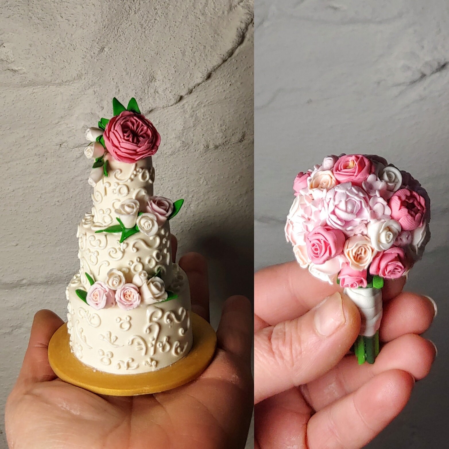 Wedding Bouquet Mini Replica Custom Ornament - Wedding Gift - First Anniversary - Newlyweds Gift - Clay Ornament Shop - Thumbnail 7