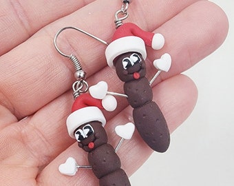 Mr. Poo with Santa Hat Earrings | Novelty | Poop | White Elephant Office Gag Gift | Mister Towel | Christmas