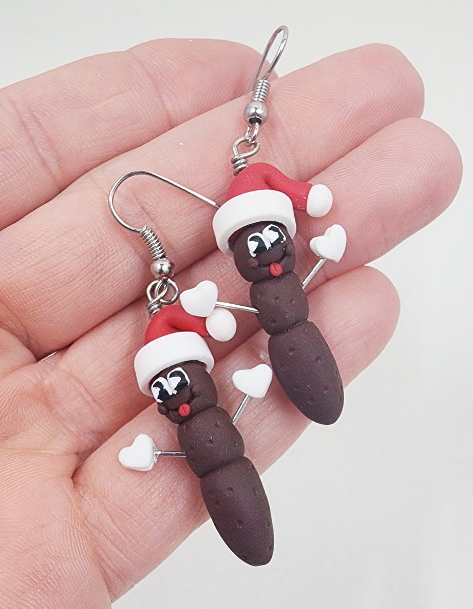 Mr. Poo with Santa Hat Earrings | Novelty | Poop | White Elephant Office Gag Gift | Mister Towel | Christmas
