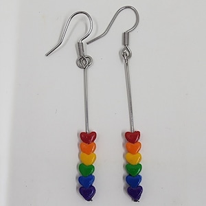 Rainbow Heart Earrings | Festival jewelry | Summer earrings | Pride accessory LGBTQ + Earrings | Rainbow Statement Earrings