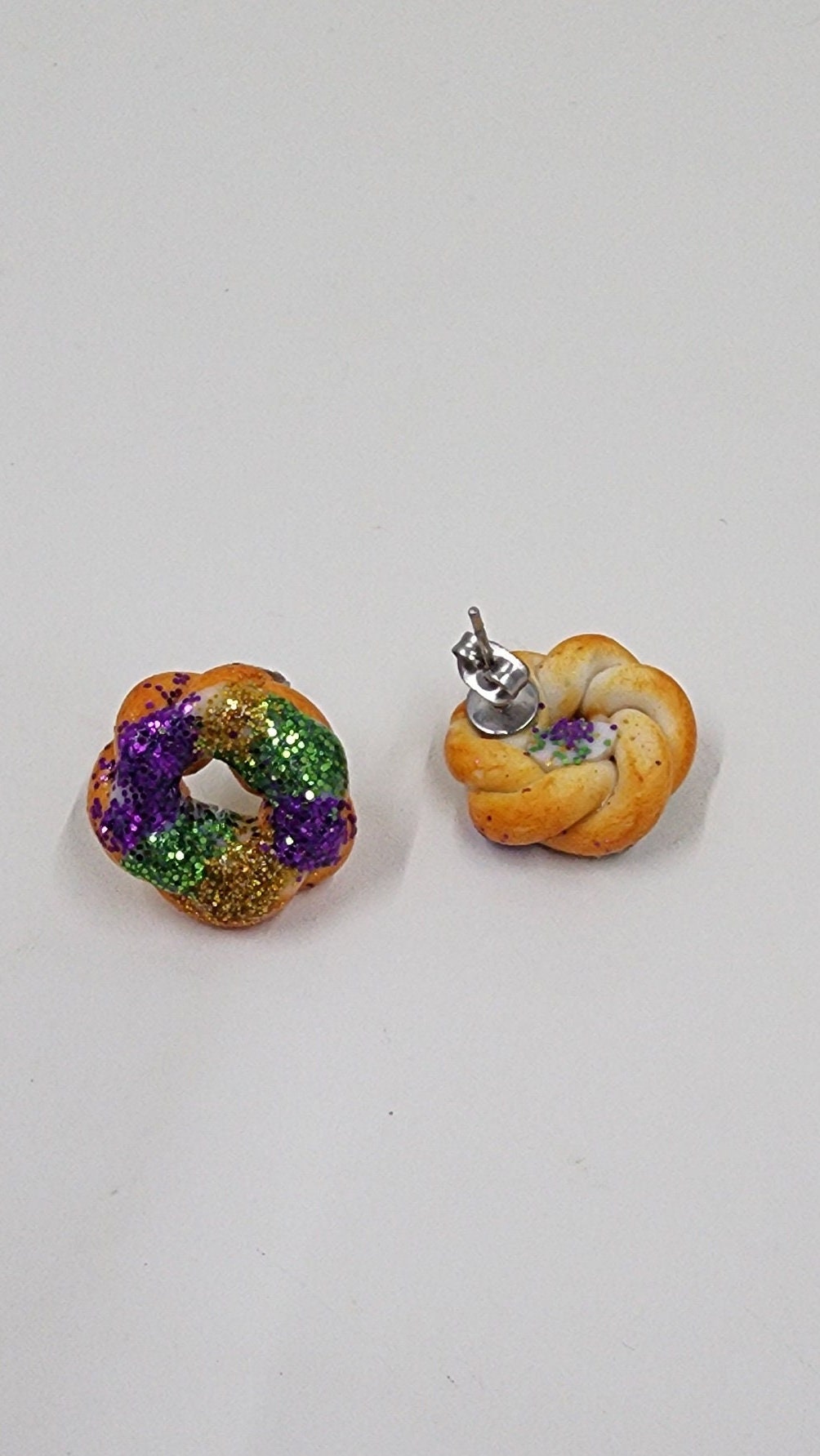 Mardi Gras Mini King Cake Polymer Clay Stud earrings - Handmade Earrings - Studs - Nola - Thumbnail 3