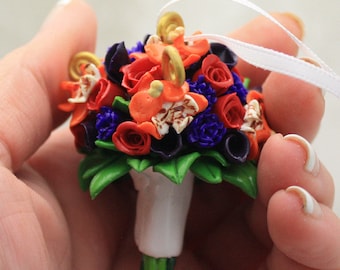 Wedding Bouquet Mini Replica Custom Ornament - Wedding Gift - First Anniversary - Newlyweds Gift - Clay Ornament Shop