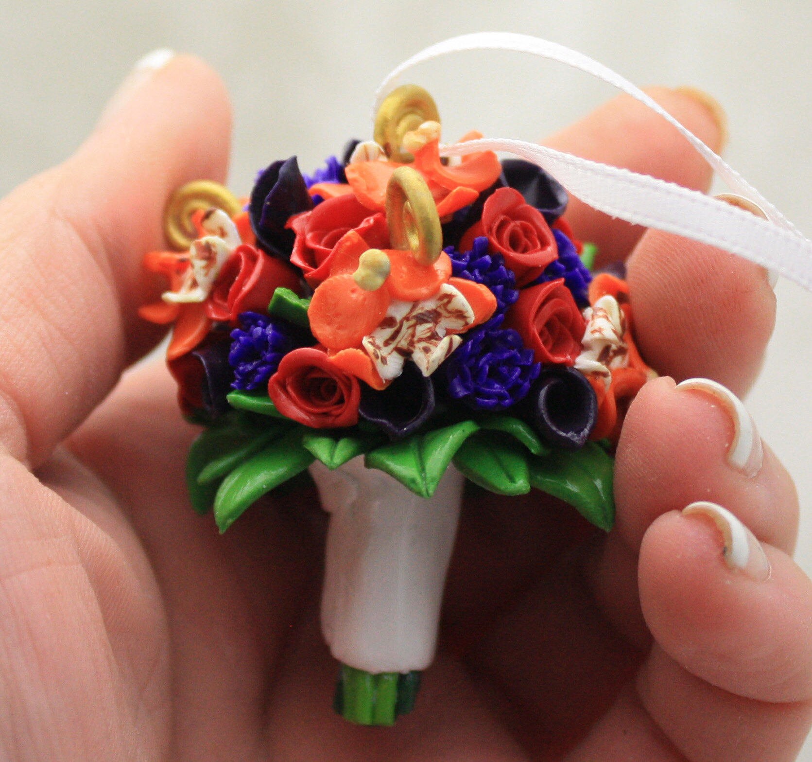 Wedding Bouquet Mini Replica Custom Ornament - Wedding Gift - First Anniversary - Newlyweds Gift - Clay Ornament Shop - Thumbnail 4