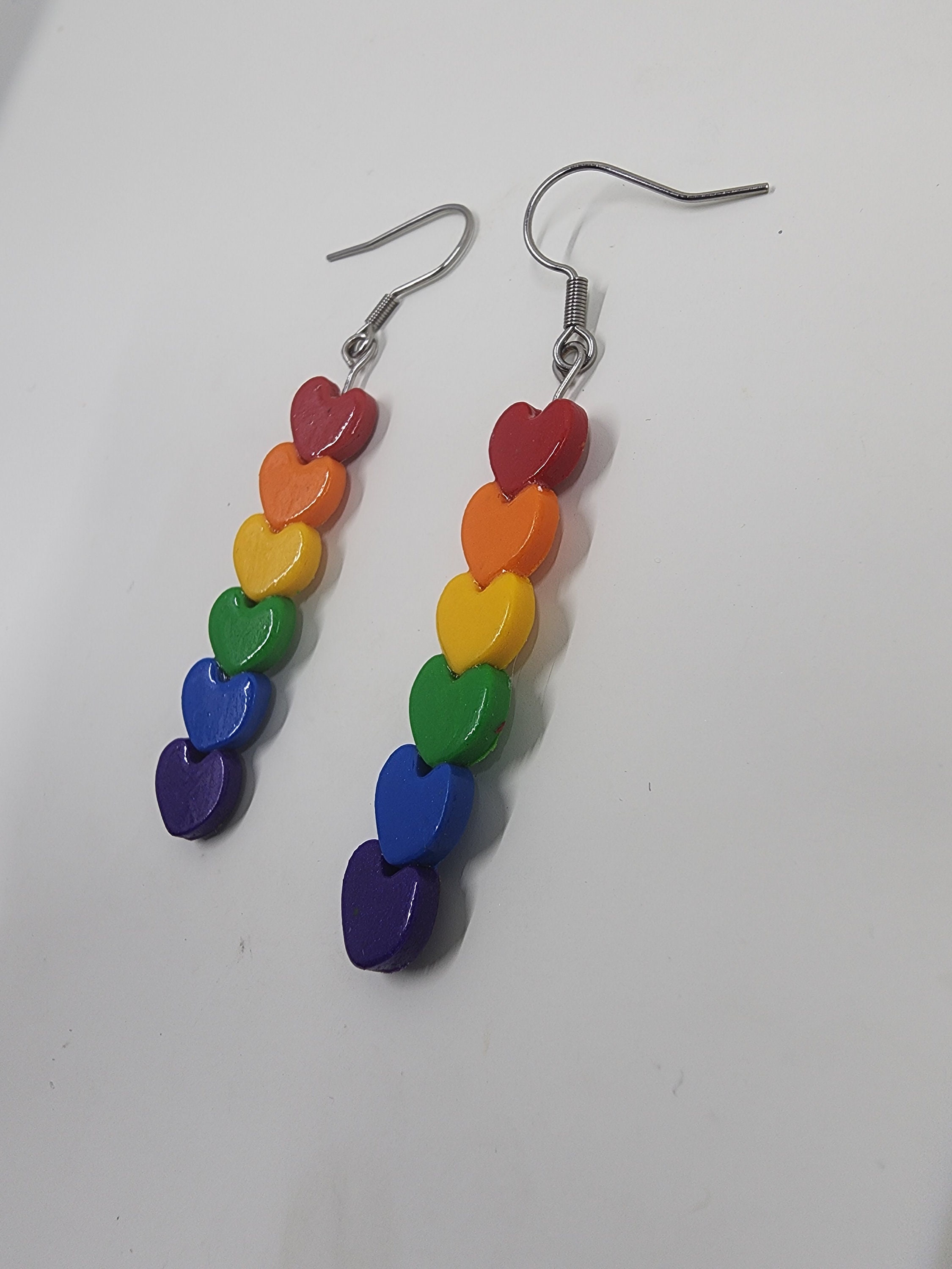 Rainbow Heart Earrings | Festival jewelry | Summer earrings | Pride accessory LGBTQ + Earrings | Rainbow Statement Earrings / Hypoallergenic