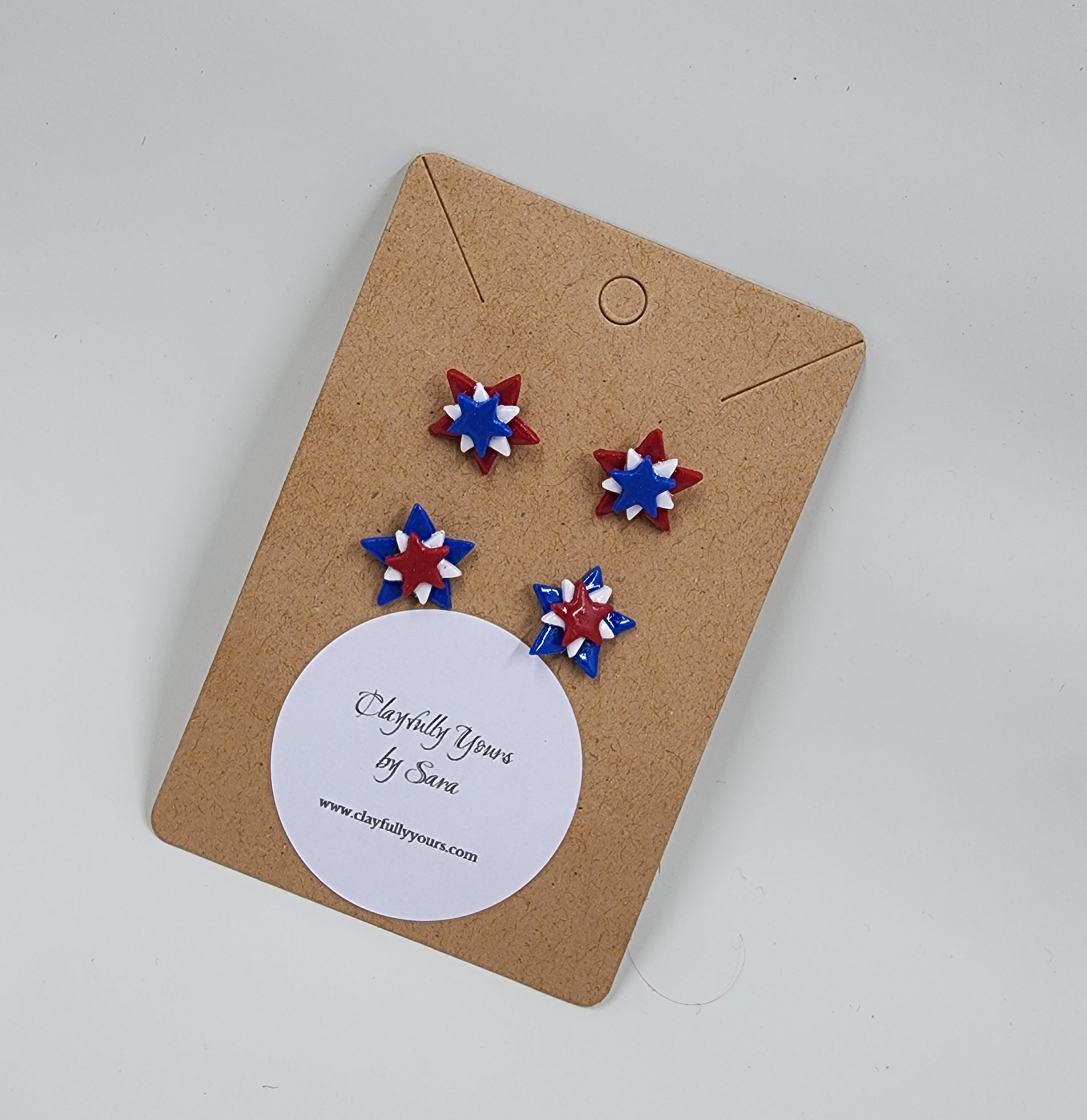 4th of July Star Firework Stud Earrings | Red White Blue | Patriotic | Memorial Day | Veteran's  Day | Parade - Thumbnail 3