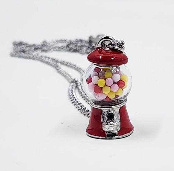 Gumball Machine Necklace - Retro Candy Jewelry - Bubble Gum 