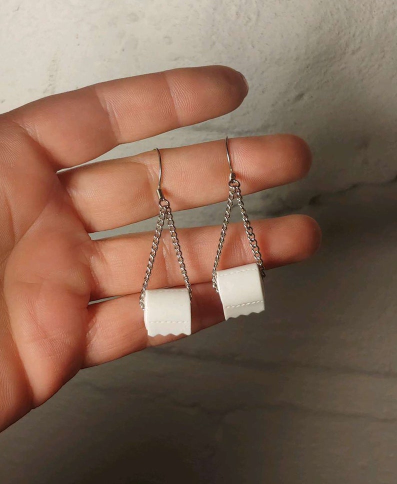 Toilet Paper Roll Dangle Earrings 2020 Toilet tissue earrings Toilet roll earrings Loo roll novelty Clip on or Pierced No Year