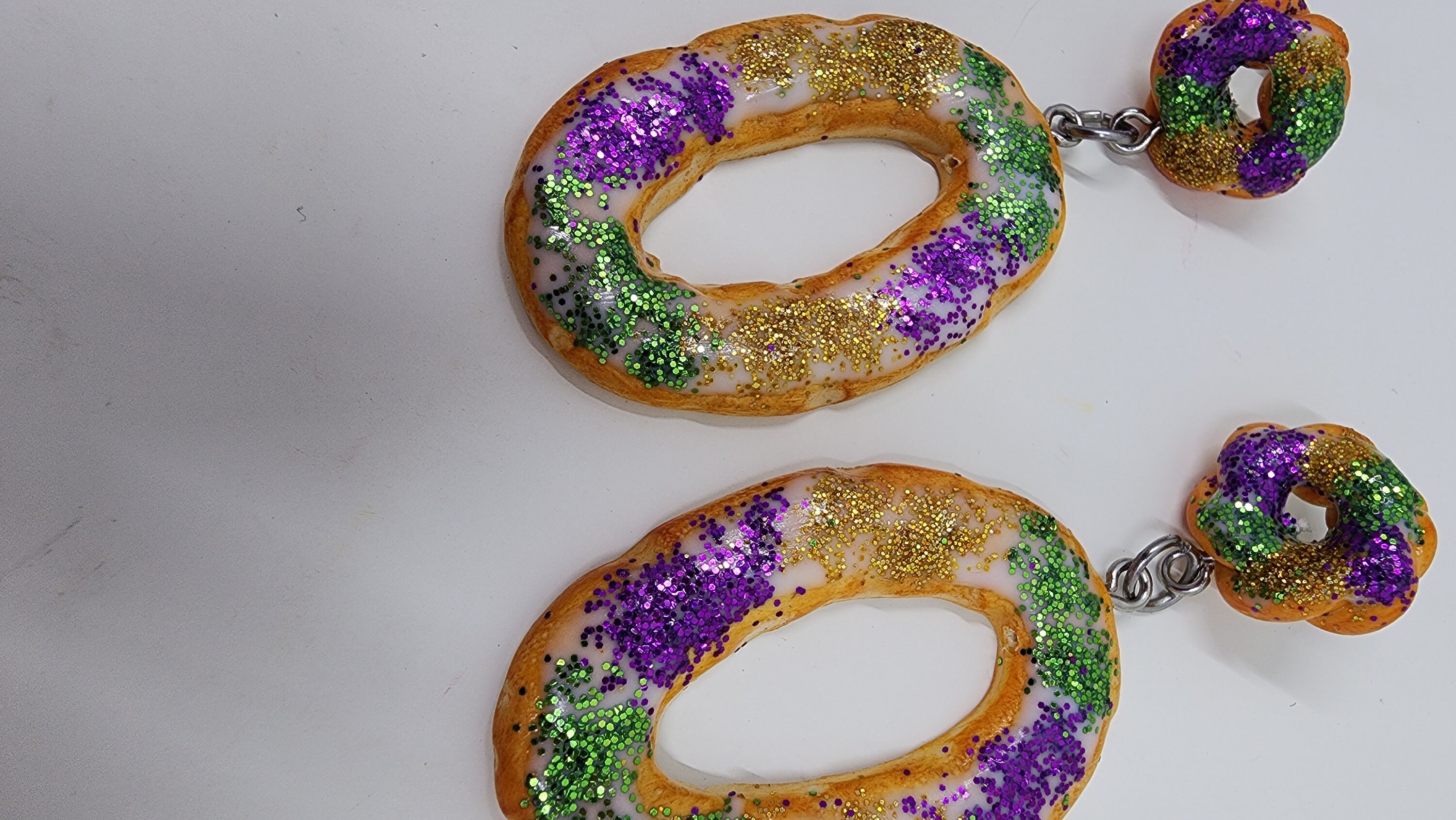 Mardi Gras King Cake Earrings | Handmade Polymer Clay Dangle Earrings | Fat Tuesday - Thumbnail 4