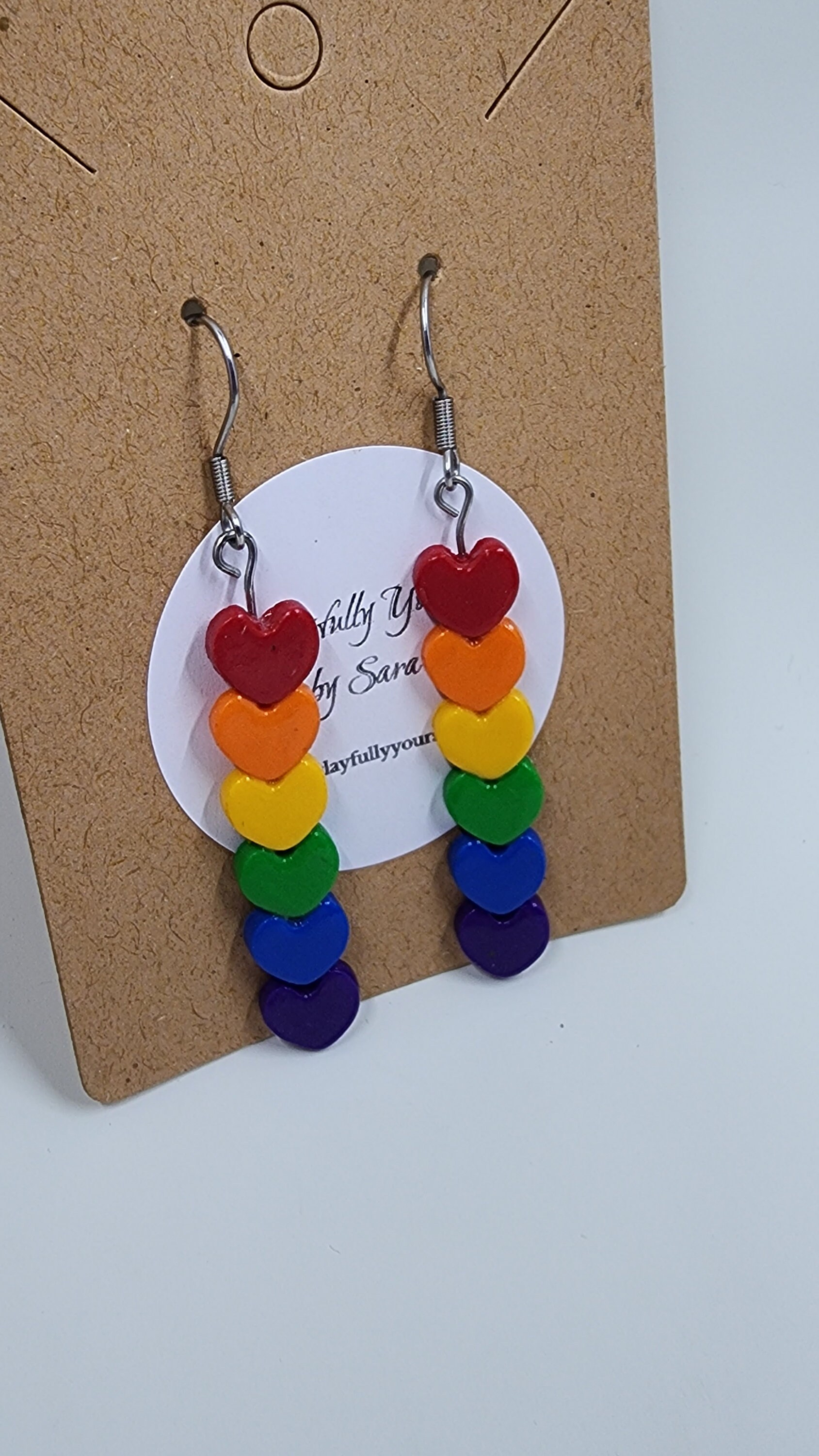 Rainbow Heart Earrings | Festival jewelry | Summer earrings | Pride accessory LGBTQ + Earrings | Rainbow Statement Earrings / Hypoallergenic - Thumbnail 3
