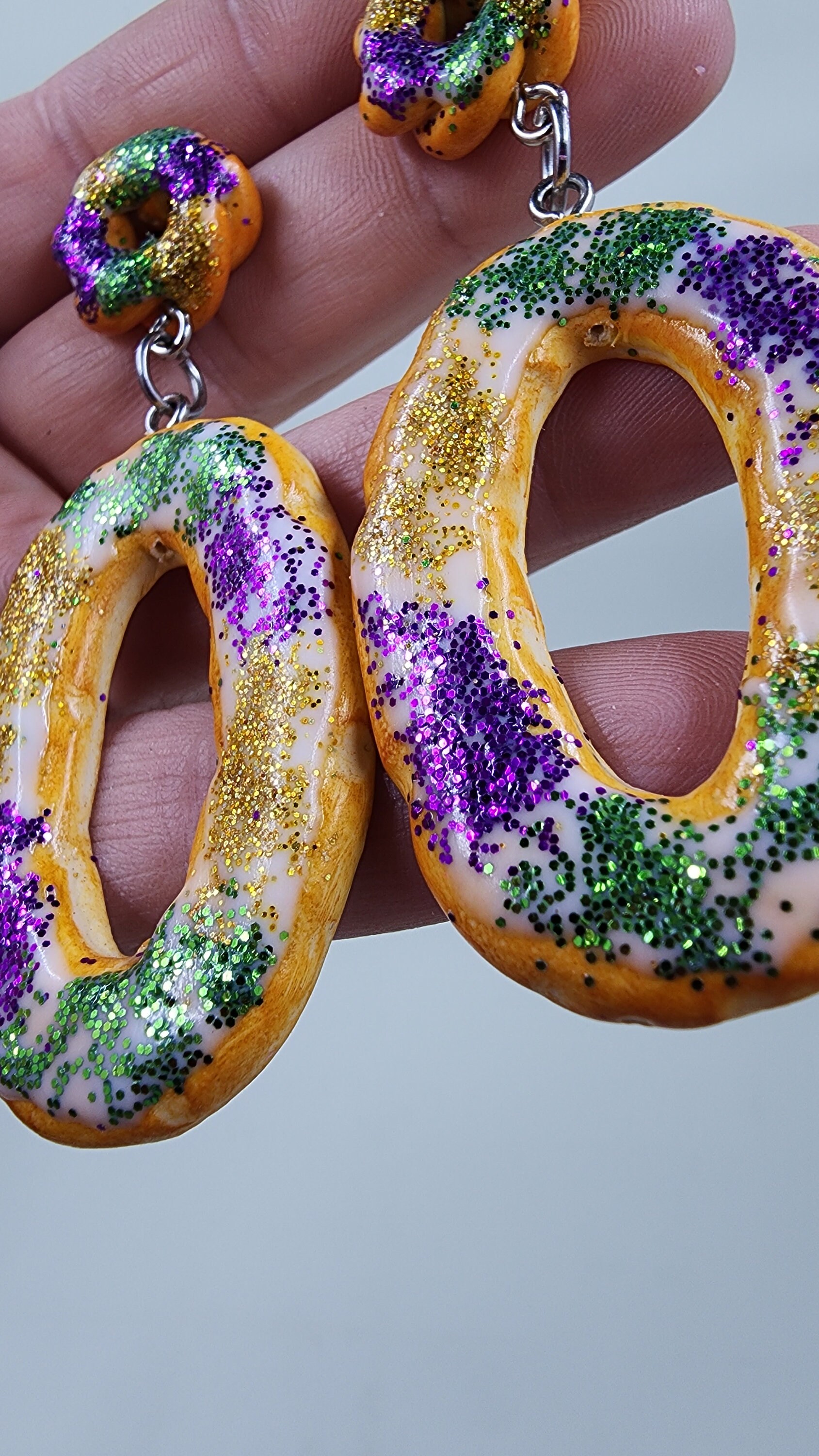 Mardi Gras King Cake Earrings | Handmade Polymer Clay Dangle Earrings | Fat Tuesday - Thumbnail 5