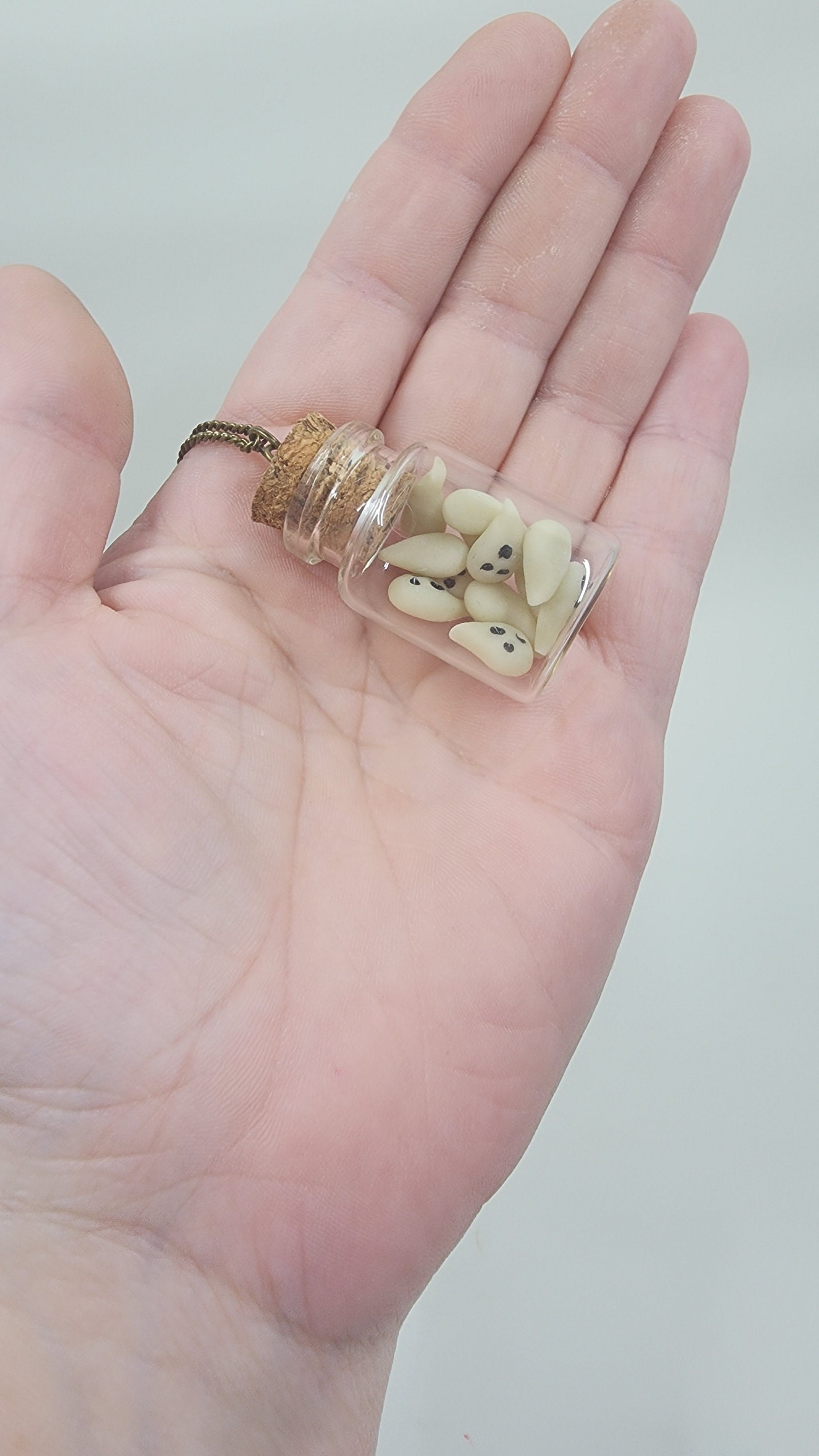 Bottle of Boos Charm Necklace - Halloween ghost pendant in polymer clay in a miniature bottle pet ghost glow in the dark boo - Thumbnail 4