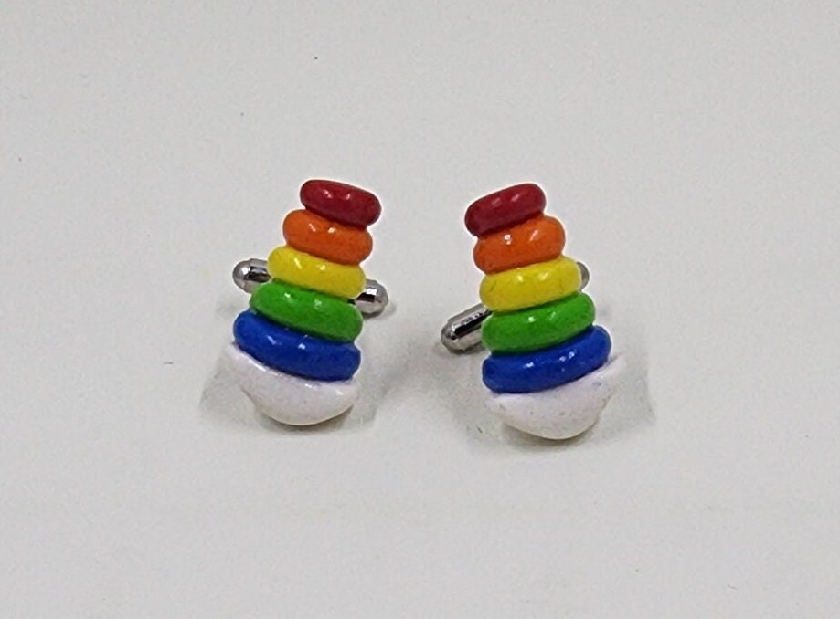 Rainbow Ring Stacker Cufflinks | Pediatric | First Time Dad | Baby Shower Gift | Father's Day l LGBTQ l Pride | Cuff links - Thumbnail 3