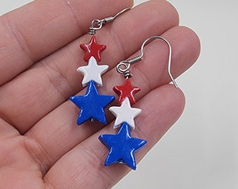 Star Stacked Dangle Earrings | Red White Blue | Patriotic | Memorial Day | Veteran's  Day | Parade | 4th of July