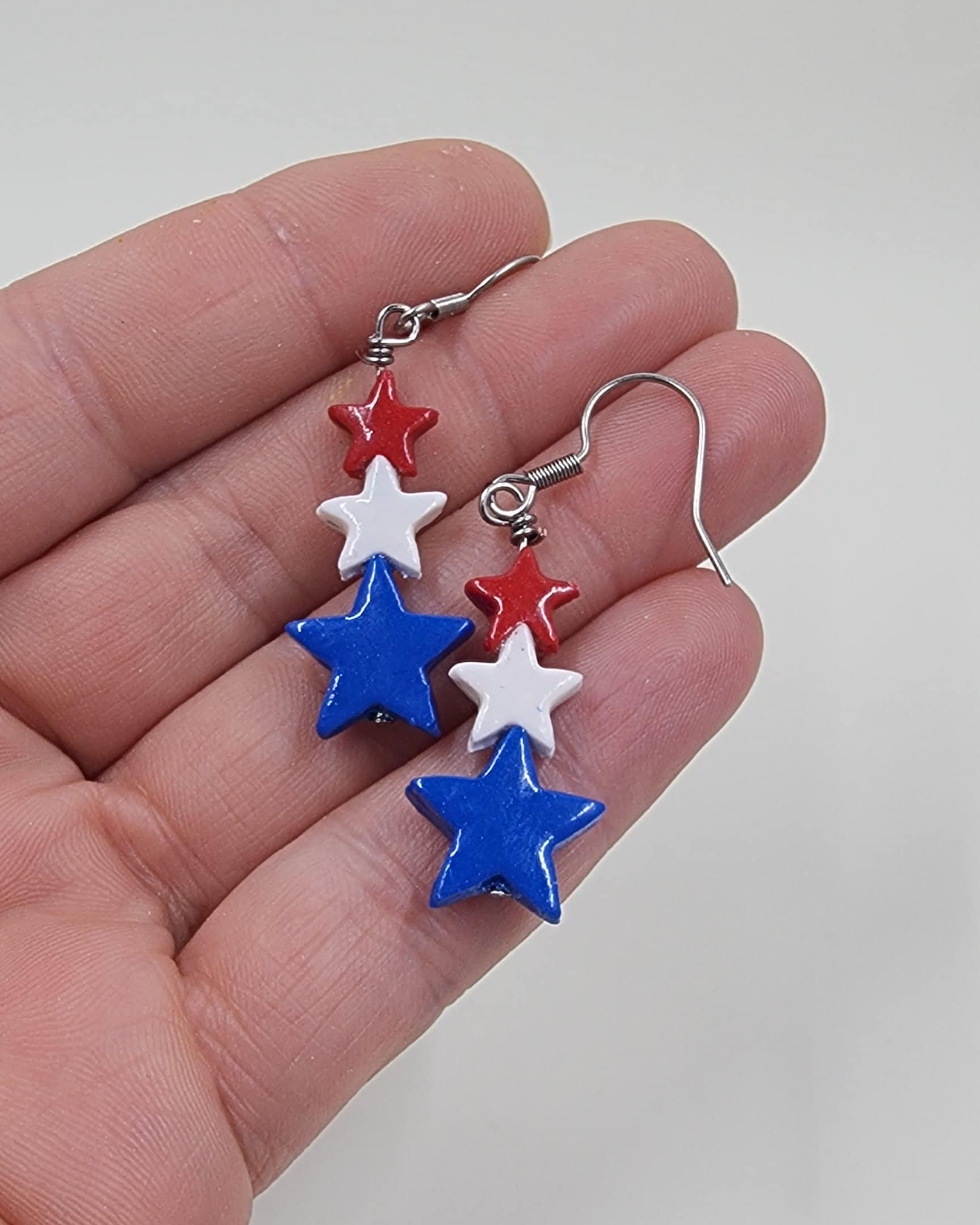 Star Stacked Dangle Earrings | Red White Blue | Patriotic | Memorial Day | Veteran's  Day | Parade | 4th of July - Thumbnail 2