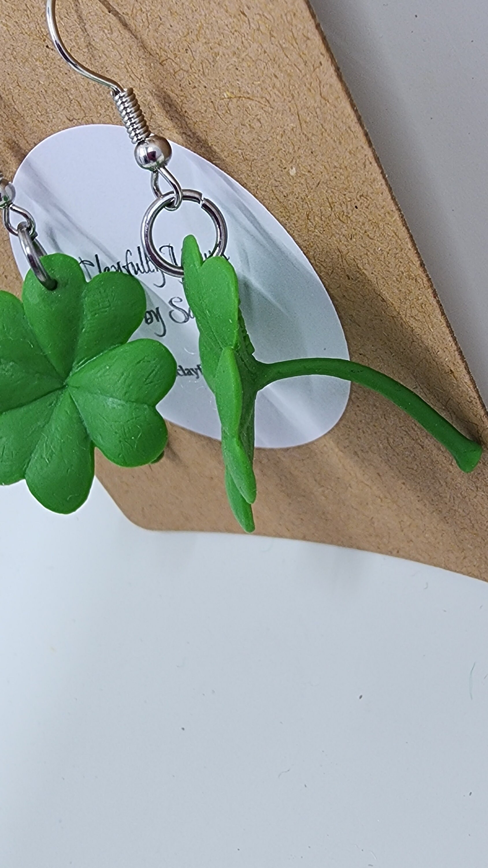 Shamrock Clover Earrings - 4 Leaf Clover - St Patricks Day - Irish - Lucky Charm - Thumbnail 4