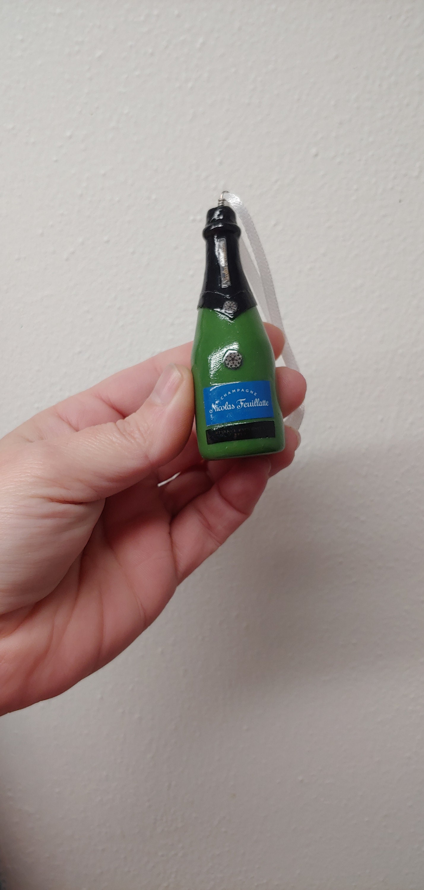 Wine Bottle Ornament | Champagne Mini Replica Custom Ornament - Wedding Gift - First Anniversary - Newlyweds Gift - Clay Ornament Shop - Thumbnail 3