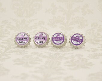 Grape Soda Bottle Cap Stud/Clip On Earrings - Ellie Badge - Wedding