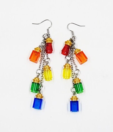 Rainbow Building Brick Potion Dangle Earrings | LGBTQ+ | Pride - Thumbnail 2