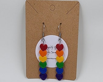 Rainbow Heart Earrings | Festival jewelry | Summer earrings | Pride accessory LGBTQ + Earrings | Rainbow Statement Earrings / Hypoallergenic