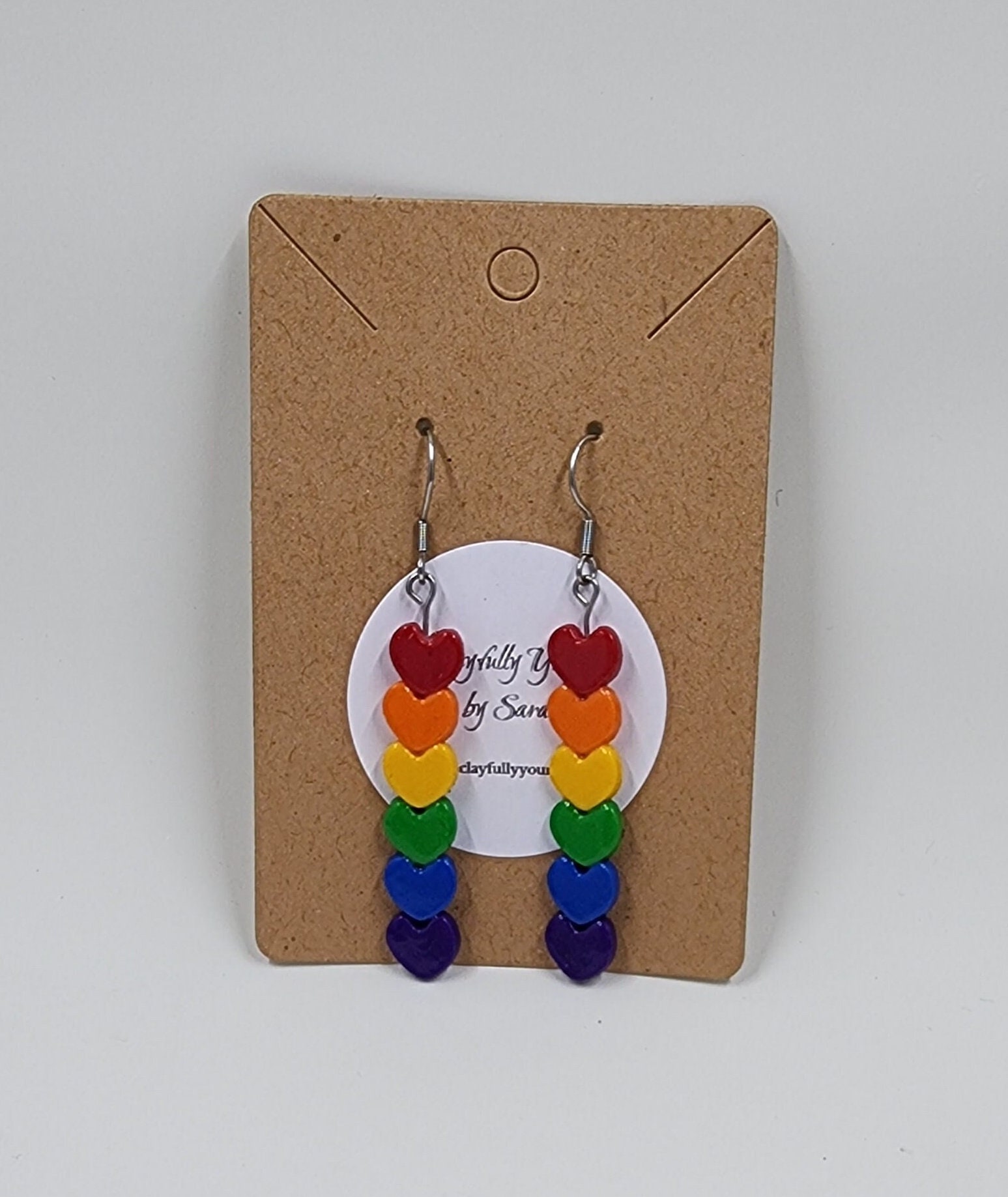 Rainbow Heart Earrings | Festival jewelry | Summer earrings | Pride accessory LGBTQ + Earrings | Rainbow Statement Earrings / Hypoallergenic - Thumbnail 2