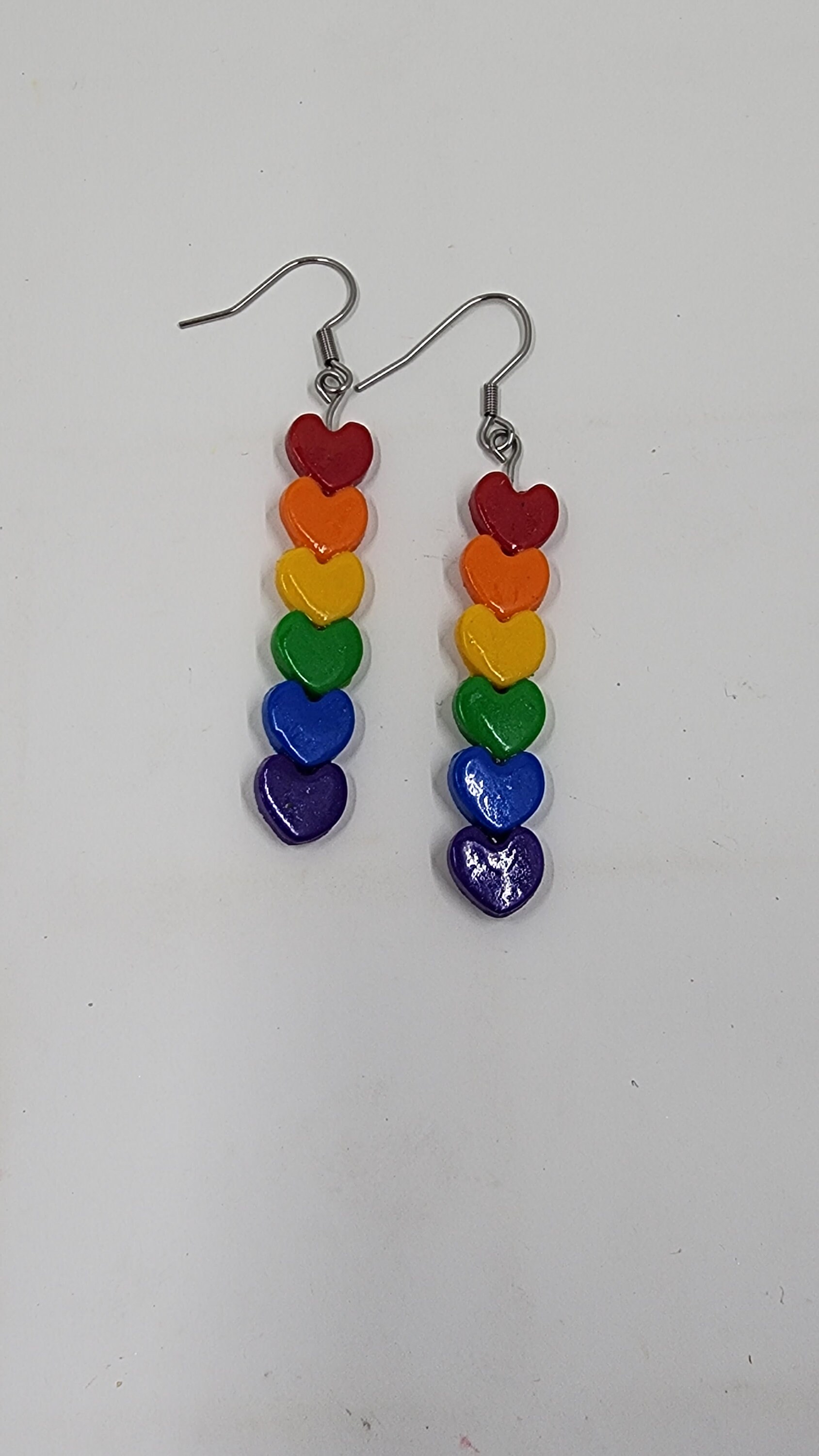 Rainbow Heart Earrings | Festival jewelry | Summer earrings | Pride accessory LGBTQ + Earrings | Rainbow Statement Earrings / Hypoallergenic - Thumbnail 5